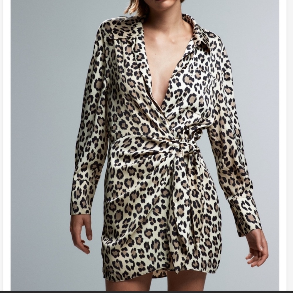 ZARA * Wrap Animal print Leopard Mini Dress - size Medium